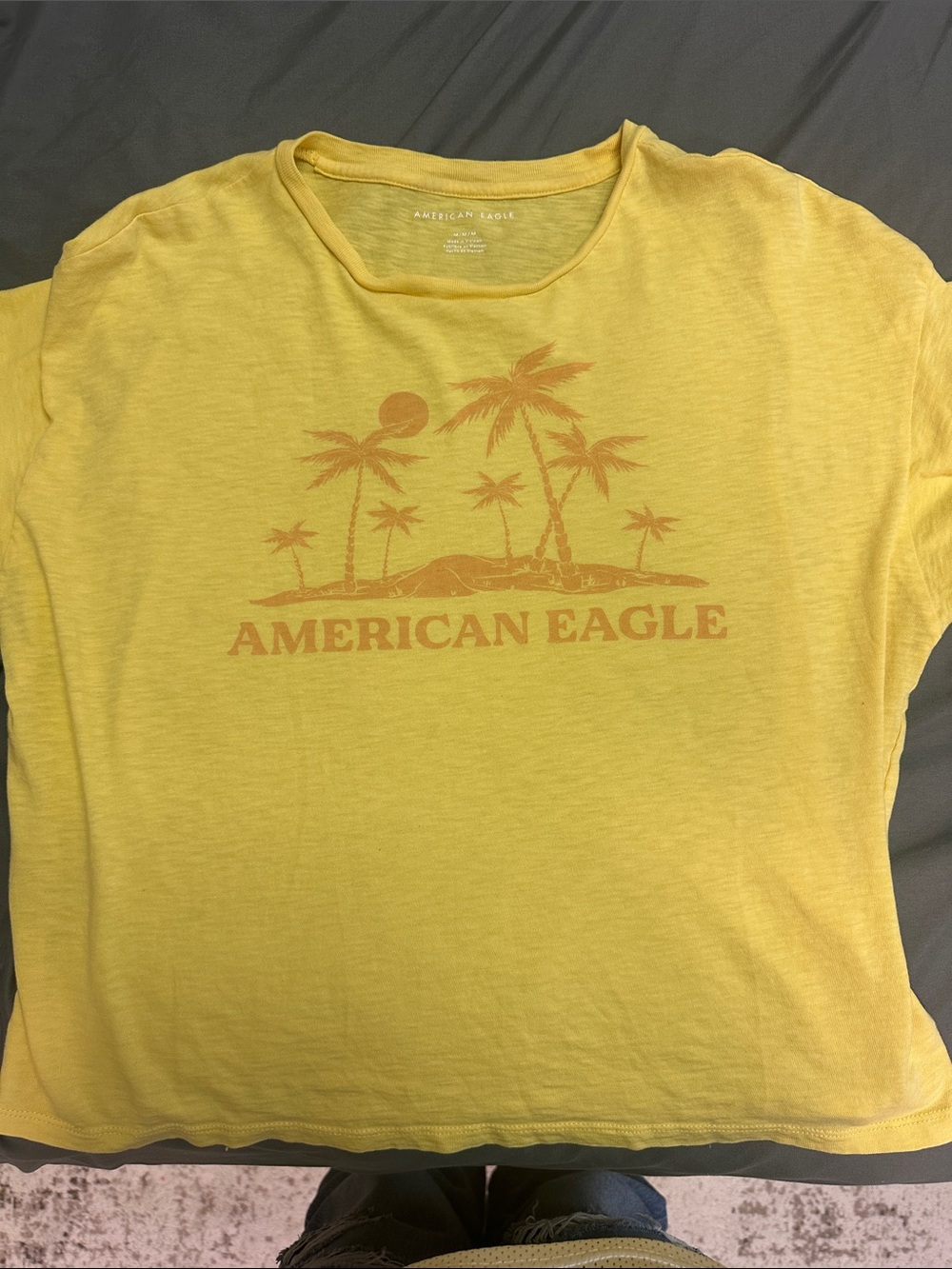 American Eagle Outfitters Yellow Tee with Orange Palm Graphic